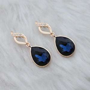 Kriaa Fine Stud Earrings Blue <b>Crystal</b> <b>Stone</b> with Gold Plating 1313635C Dangler Style - Product Image 1