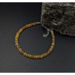 Ethiopian Fire Opal 925 Sterling <b>Silver</b> <b>Bracelet</b> Gold Plated Number Pattern with Pearl Beads for Party or Gift - Product Image 5