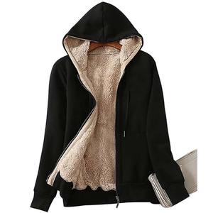 <b>Women</b> Casual <b>Sherpa</b> Lined Zip up <b>Hoodie</b> Thick Solid <b>Hoodie</b> Plus Size Female Jacket - Product Image 1