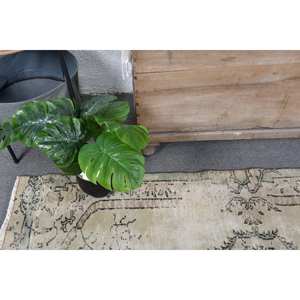 Tapis en laine turque beige et vert vintage de 3.4x6,2 pieds, tissage plat, motif patchwork pour les décorations de salon - Product Image 5