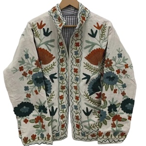 <b>White</b> Suzani Embroidery Velvet Fabric <b>Jacket</b> <b>Jacket</b> for Womens Indian Outfits Available at Wholesale Price For Export - Product Image 1