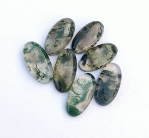 Pierre précieuse en vrac de Cabochon ovale d'agate de mousse verte naturelle pour la fabrication de bijoux - Product Image 4