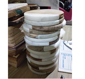 <b>WHITE</b> Marble <b>Coasters</b> With Gold or Silver Natural Wood and Marble Mango <b>coaster</b> Made in India - Product Image 2