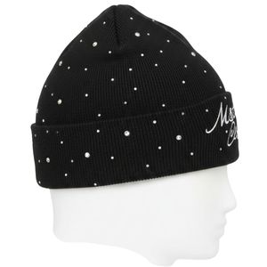 Gorro de punto unisex con pedrería, negro, con cristales, para invierno, suave, elástico, estilo urbano, con dobladillo, tipo gorro calavera - Product Image 4