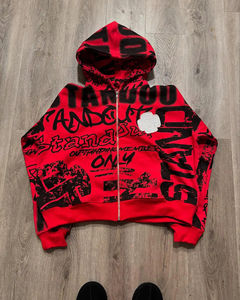 เสื้อฮู้ดซิปโอเวอร์ไซส์ลายกราฟิกสุดเท่ห์สำหรับผู้ชาย สไตล์สตรีทแวร์ พร้อมพิมพ์ตัวอักษรโดดเด่น - Product Image 4