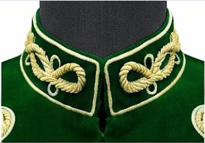 Blazer de costume pour homme vert doré tressé brodé, à double boutonnage, col montant, style hussard, pour performance scénique hivernale et uniforme de mariage - Product Image 3