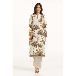 Camisa Informal Beige para Mujer, Texturizada, con Estampado Dobby, Diseño Floral Vintage, Talla XL, para Primavera, Verano y Otoño - Product Image 1