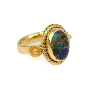 Bague de mariage ovale en azurite et cuivre de 10x14 mm, sertie de pierres précieuses, plaquée or 18 carats, style bohème délicat, pour femmes, bijoux fins - Product Image 4