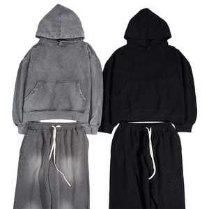 ชุดวอร์มสำหรับผู้ชายชุดวอร์ม2ชิ้นทรงหลวมมีกากเพชรติดพลอยเทียมออกแบบได้ตามต้องการ - Product Image 3