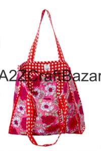 Bolsa de Mano Acolchada de Algodón 100% Puro Ecológica para Mujer, Bolsa de Compras Grande de Tela a Rayas Hecha a Mano de Rajasthan - Product Image 6
