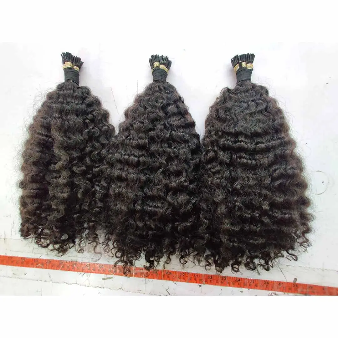 Natural Black 1B Warna Rambut Candi Keriting Mendalam I Tips Cincin Mikro Ekstensi Rambut Kutikula Sejajar I Tips Micro Links