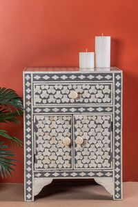 Table de chevet en incrustation d'os pour salon Table de chevet en incrustation d'os Table de chevet noire Meubles de salon d'Inde - Product Image 2