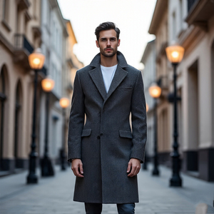 Vêtements d'hiver Manteaux en laine décontractés pour hommes Manteaux longs en laine pour hommes Streetwear d'extérieur Blazer en laine long à simple boutonnage Hommes - Product Image 3