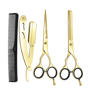 Kit de ciseaux de coiffure en or complet pour couper et amincir les bords tranchants ensemble de barbier en métal avec peigne et rasoir pour une utilisation en salon - Product Image 1