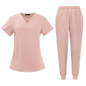 Tenues médicales personnalisées pour femmes avec logo, en tissu tissé couleur figue, uniformes pour femmes - Product Image 4