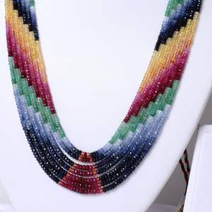 Collier de pierres précieuses multi-saphir naturel AAA 3-4mm Rondelle perles à facettes Style vintage 7 brins bijoux pour anniversaire - Product Image 3