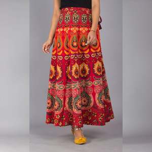 Falda Maxi con Estampado Étnico Rojo, Suave y Transpirable, de Chifón y Seda, Estilo Envolvente, Formal, Largo Midi, con Estampado Digital Bordado, Silueta Ajustada - Product Image 3