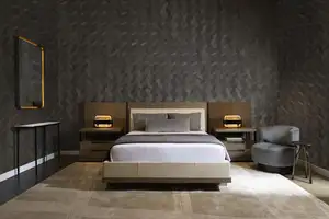 Özelleştirilmiş yeni tasarım katı ahşap panel yatak yaratıcı lüks modern kraliçe yatak yatak odası mobilyası