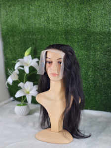 Perruque naturelle ondulée en cheveux indiens Remy, longue, avec baby hair, double épaisseur, nœuds décolorés, frange, base en soie transparente, sans colle - Product Image 6