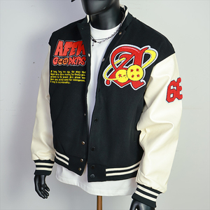 Venta al por mayor de chaqueta personalizada de lana gruesa con cremallera de Sherpa cuello alto con bloque de color y diseño bordado - Product Image 1