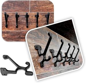 Antique Black Heavy-Duty Double <b>Hooks</b> <b>Wall</b>-Mounted Coat <b>Hooks</b> Decorative Cast Iron With Vintage Inspired Design - Product Image 1