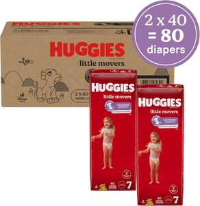 Pañales Huggies Talla 7, Pañales para Bebés Little Movers, Talla 7 (más de 41 lbs), 80 Unidades (2 Paquetes de 40) - Product Image 1