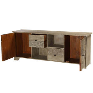 Fabriqué à la main réglable 72 pouces en bois de teck massif rustique modulaire Console multimédia buffet sculpté détails ferme meuble TV salon - Product Image 5