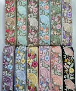 Custom Made Embroidered Thread Work Laces with Multi Coloured Options in Thread Embroidery in 1.5 Inch Width on Net Fabric - Product Image 5