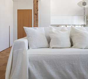 Boho Style Linen Coverlet Natural Linen Sofa Bed Cover Rustic Couch Cover for Bedroom Washable Washable Boho Sofa Slipcovers - Product Image 4