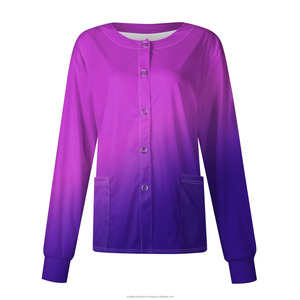 Cárdigan informal de manga larga tejido degradado para mujer, ropa de trabajo de enfermería de un solo pecho, chaqueta de cuello, médicos transpirables - Product Image 3