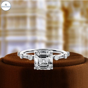 แหวนเพชร 1 กะรัต ทรง Asscher เพชรเลี้ยงในห้องปฏิบัติการ แหวนหมั้นเพชรแบบ Distance Pave  ทองคำขาว 14k แหวนขอแต่งงาน ของขวัญ  รับรองโดย IGI - Product Image 2