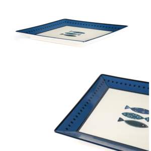 Service de vaisselle carré en céramique de 18 pièces, assiettes Ocean par Excelsa, technique d'impression numérique, thème marin méditerranéen multicolore - Product Image 4