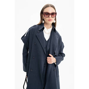 Chaleco Exterior de Lino Azul Marino con Epaulettes - Product Image 1