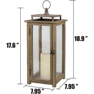 Lanterne en bois longue et coupe-vent, décorative, avec dessus en métal, porte-bougie pour la décoration suspendue et au sol - Product Image 6