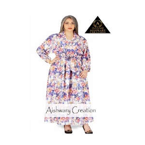Vestido Maxi de Algodón con Estampado Floral, Transpirable, Antipilling, Modesto, Tipo Abaya Kaftan, Elegante, de Manga Larga, para Uso Diario, para Mujeres Musulmanas, Talla Grande - Product Image 4