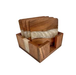 Posavasos de piedra de madera y resina para color verde y amarillo para oficina de forma cuadrada y uso doméstico al mejor precio - Product Image 4