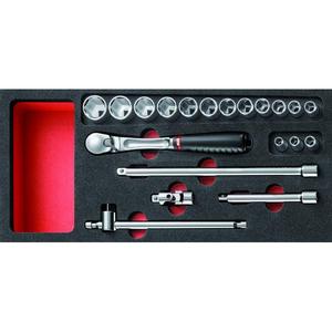 20-Piece Bi-Colour Foam Module Usag <b>Sockets</b> and <b>Ratchet</b> Assortment for Tool Organization and Convenience - Product Image 1