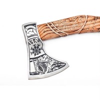 Hache de chasse viking à barbe en acier à haute teneur en carbone de qualité industrielle, lame tranchante, gravure artisanale, manche en bois, hache de survie pour le camping