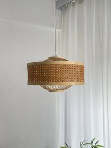 Farmhouse Bamboo Pendant <b>Light</b> <b>Cage</b> <b>Shade</b> Natural Rattan Hanging Lamp Japanese Style Decor - Product Image 2
