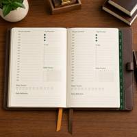 Agenda LABON personnalisé A5 pour la gestion de la richesse, avec couverture en cuir PU, onglets mensuels, suivi du budget, planification des objectifs, carnet de notes