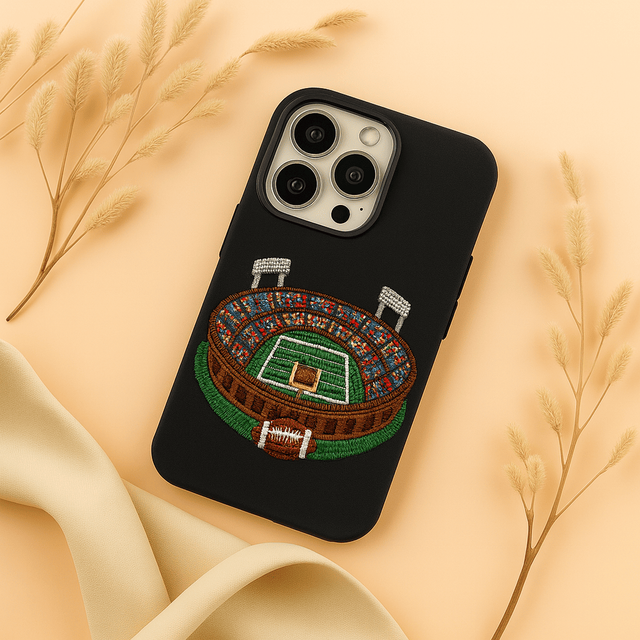 Traditional Beaded Embroidery Beautiful Colorful National Style Stadium Design Custom Sports Football Phone Cover Fans Portable