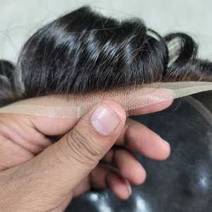 Postizo de Encaje Francés BIO Genuino con Base de Encaje y PU, Cabello Remy Indio con Ondas Profundas para Hombre - Product Image 4