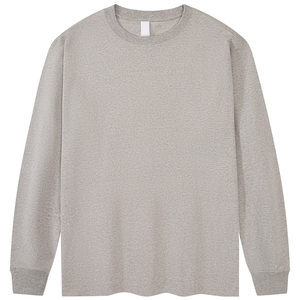 2025 nueva moda bordado personalizado 230gsm algodón pesado camisa en blanco cuello redondo manga larga Color sólido camiseta para hombres - Product Image 6