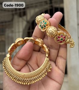 กำไลทองเหลืองสไตล์ราชราชวดีด้วยการแกะสลักที่ซับซ้อนหินหลายสีลูกปัดมุกเหมาะสำหรับเจ้าสาวปาร์ตี้สวมใส่ชาติพันธุ์ - Product Image 5
