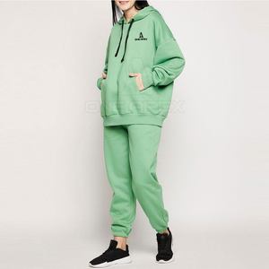 Sweat-shirt avec logo personnalisé pour femmes, sweat-shirt à capuche court, ensemble de survêtements de jogging à jambe droite en tissu polaire - Product Image 2