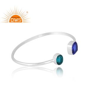 Último diseño plata esterlina doblete Santamaria aguamarina cuarzo y doblete tanzanita cuarzo piedras preciosas joyería para mujer - Product Image 5