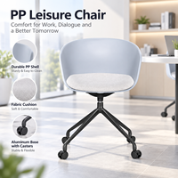 Chaise de réception commerciale avec dossier en forme de baril, base en aluminium PP et roulettes, coussin en tissu pour hall d'hôtel et zone d'accueil