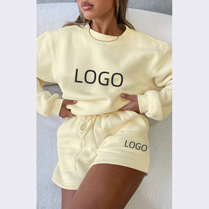 Venta caliente Servicio OEM Conjunto de 2 piezas Mujeres Ropa de calle personalizada Logotipo personalizado Mujeres Chándal Ligero Crop - Product Image 1