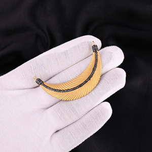 Colgante de luna con hojas para mujer, plata de ley 925, chapado en rodio negro, diamante natural engastado, estilo vintage, tamaño 55x15 mm - Product Image 3