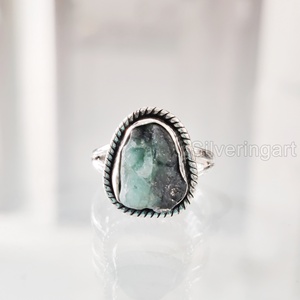 Anillo de Plata de Ley 925 con Esmeralda Natural en Bruto, Joyería Bohemia para Mujer, Piedra de Nacimiento de Mayo - Product Image 3